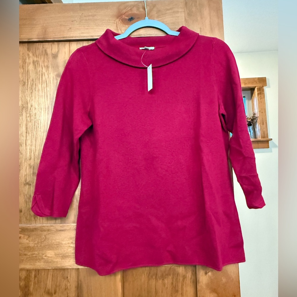 NEW Talbots Petite Small Rich Red Burgundy Knit Sweater top